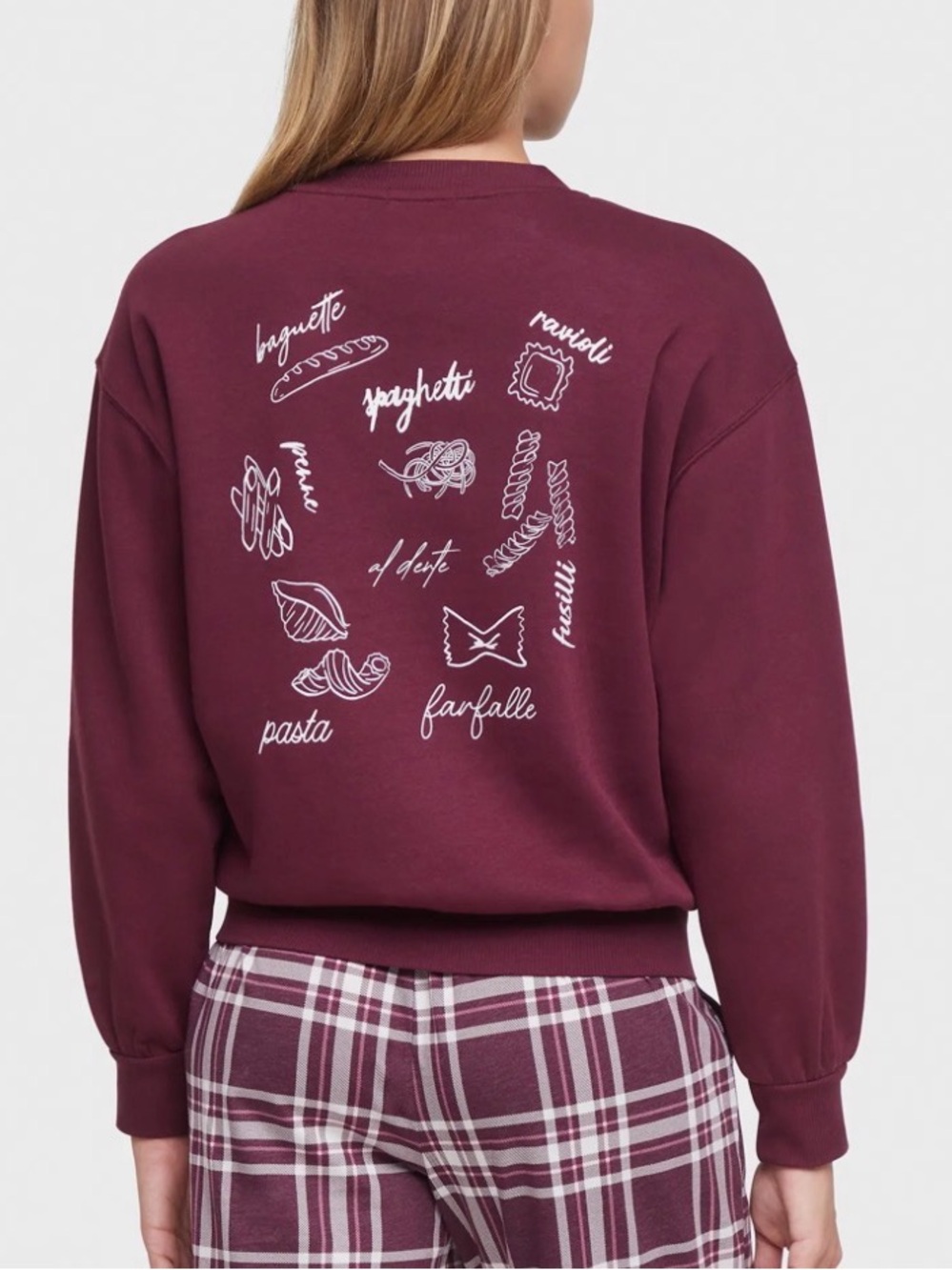 Wild Fox Women's Crewneck Sweatshirt Pasta Carbs Medium M Burgundy Maroon NEW